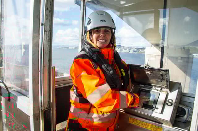 Tay Road Bridge operative Yvonne Rice controlling the underbridge mobile inspection gantry
