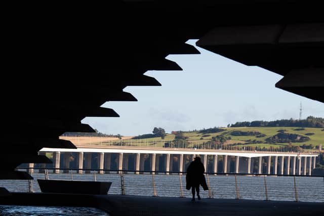 The Tay Road Bridge framed by V&A Dundee