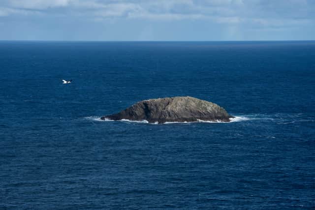 The Out Stack, the most northerly point of Scotland and the British Isles, which sits off the island of Unst in Shetland.