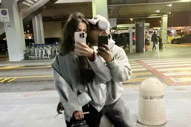 This couple travelled a collective 2,300 miles for their first date in Venice, Italy after talking online for a month. Picture: Nafis Delowar/SWNS
