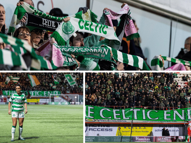 Celtic fans take in the club's first Women's Champions League game at New Douglas Park. Cr: SNS Group.