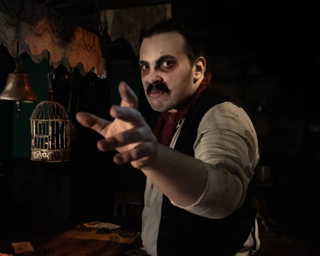 Adam Goldwater as callous murderer George Joseph Smith in the Bathtub Bride at Blackpool Tower Dungeons