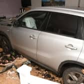 A picture taken of the vehicle driven into the funeral home. Picture: Police Scotland