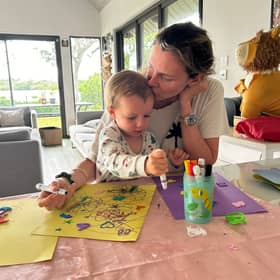 Annabel Fenwick Elliott and son Jasper in Mauritius.