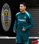 Cristiano Ronaldo during a Portugal training session at the SMiSA Stadium in Paisley, home of St Mirren, ahead of the Nations League match against Scotland. (Photo by Craig Williamson / SNS Group)