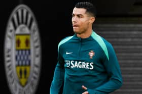 Cristiano Ronaldo during a Portugal training session at the SMiSA Stadium in Paisley, home of St Mirren, ahead of the Nations League match against Scotland. (Photo by Craig Williamson / SNS Group)