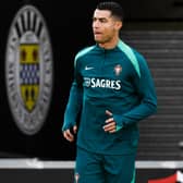Cristiano Ronaldo during a Portugal training session at the SMiSA Stadium in Paisley, home of St Mirren, ahead of the Nations League match against Scotland. (Photo by Craig Williamson / SNS Group)