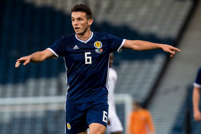 John McGinn in action for Scotland against Portugal in 2018. Cr: SNS Group.