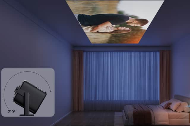 A clever stand is available that lets you project onto ceilings