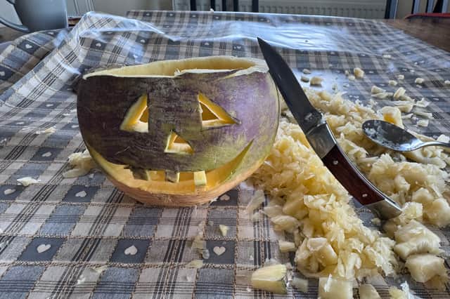 Freshly carved turnip.