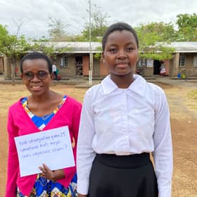 Community worker Rose Manjanja asks Jessy, 16, a secondary school pupil in Malawi, where she wants to be when she is 25 years old