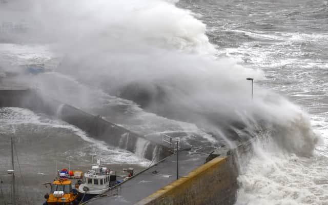 Storm Babet batters Stonehaven harbour in October 2023