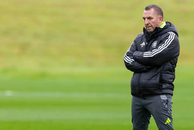 Brendan Rodgers during a Celtic training session at Lennoxtown on Friday ahead of the weekend match against Aberdeen. (Photo by Craig Williamson / SNS Group)