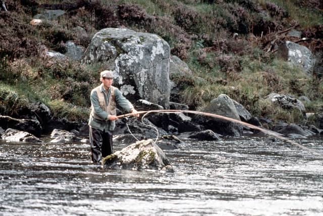 King Charles, then the Prince of Wales, enjoying fishing on the River Dee in 1982 at Balmoral, Scotland