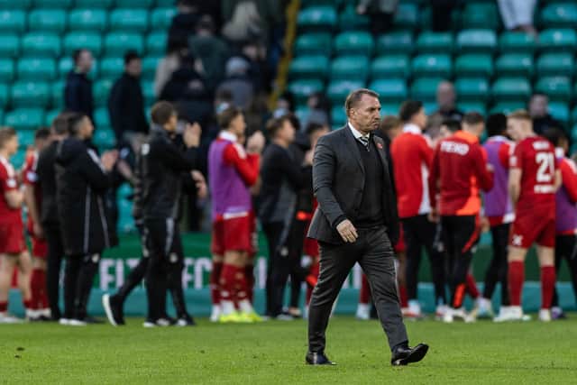 Celtic manager Brendan Rodgers walks off after the 2-2 draw with Aberdeen.