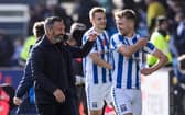 Kilmarnock manager Derek McInnes and David Watson at full time after the 1-0 win over Rangers. (Photo by Craig Williamson / SNS Group)