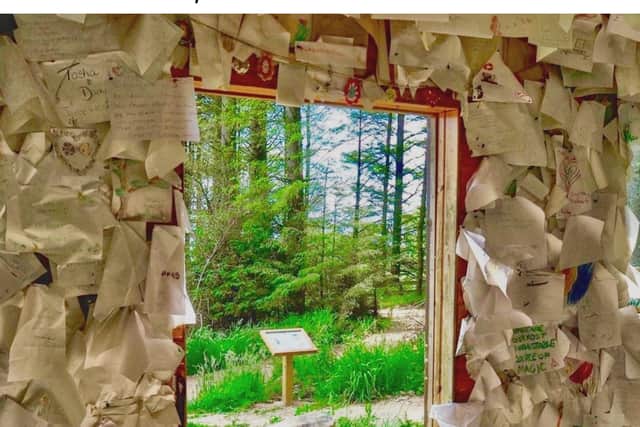 Inside the library, where hundreds of messages, poems and drawings have been left by visitors from all over the world.