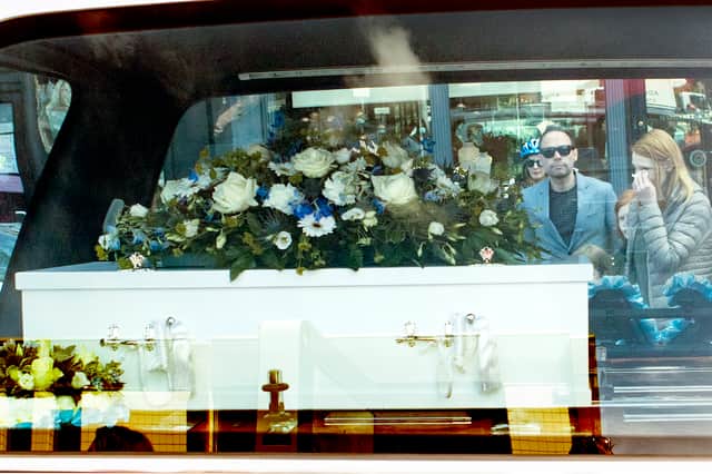 The funeral cortege of Xander Irvine, a three-year-old boy killed in accident in Morningside, Edinburgh, when a car being driven by an elderly woman with dementia crashed onto the pavement (Picture: Jane Barlow)