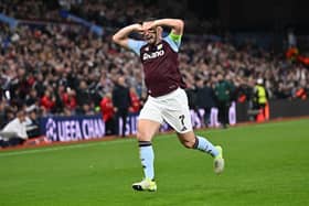 John McGinn produces his trademark celebration after scoring Aston Villa's opener in the 2-0 win over Bologna at Villa Park in the Champions League. (Photo by Dan Mullan/Getty Images)