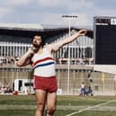 Geoff Capes, photographed at the British International Games in 1974 London, has died at the age of 75