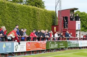 Fans watch a game from in front of the famous hedge at Brechin City's Glebe Park ground (Picture: Simon Wootton)