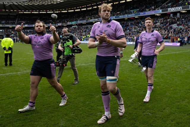 Jonny Gray, centre, and Ben Healy, right, are not in the current Scotland squad.