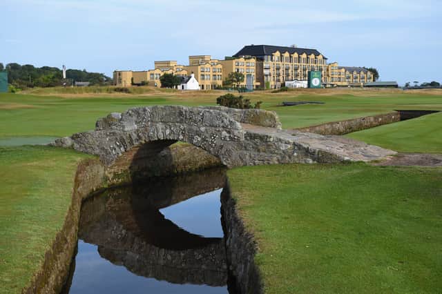 A view of the bridge over the burn on the 18th fairway and the Old Course Hotel in St Andrews. Picture: Tony Marshall/Getty Images