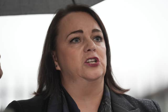 Catherine Kierans, from the NI Public Prosecution Service, speaks to the media outside Belfast Crown Court after prolific online predator Alexander McCartney was jailed for a minimum of 20 years. Picture: Brian Lawless/PA Wire