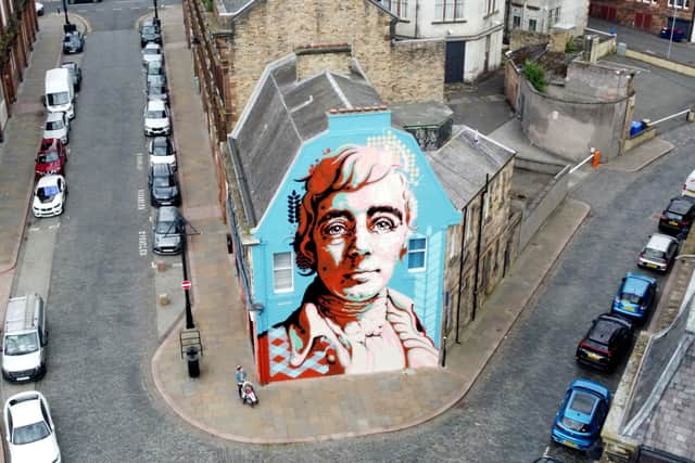 The Robert Burns mural in central Kilmarnock, which is celebrating Halloween on Friday, October 25. Picture: John Devlin