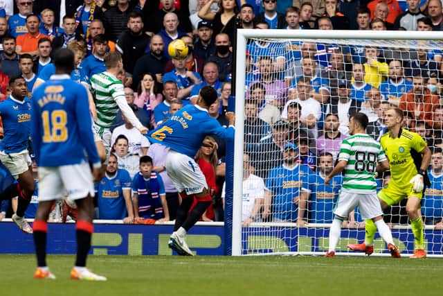 Filip Helander heads home the winner for Rangers against Celtic back in 2021.