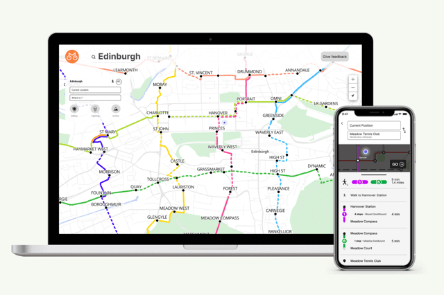 How MARKED’s colour-coded map of safe cycle routes in Edinburgh might look
