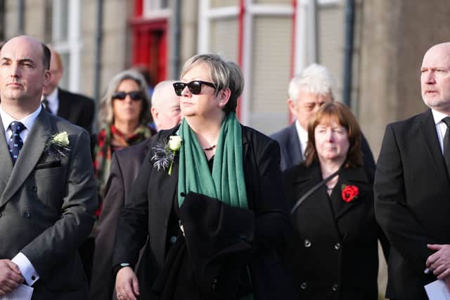 Former SNP MP Joanna Cherry leaving after the funeral service for former first minister Alex Salmond