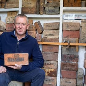 Mark Cranston from Jedburgh, with his collection of over 4,000 bricks. Picture: Katielee Arrowsmith/SWNS