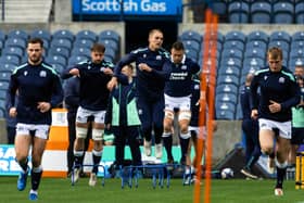 Duhan van Der Merwe during a Scotland training session.