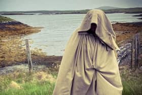 The remake of the cape and dress that Bonnie Prince Charlie would have worn when he fled where he was in hiding to Skye 