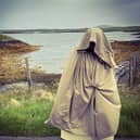 The remake of the cape and dress that Bonnie Prince Charlie would have worn when he fled where he was in hiding to Skye 