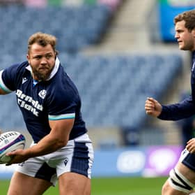 Scotland's Pierre Schoeman and Scott Cummings during a training session at Scottish Gas Murrayfield ahead of the Fiji game.