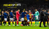Rangers and Motherwell players shake hands before the Premier Sports Cup semi-final at Hampden. (Photo by Craig Foy / SNS Group)