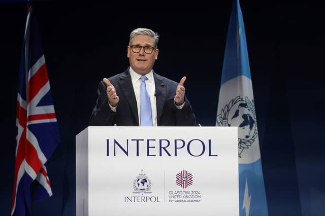 Prime Minister Sir Keir Starmer giving a speech during the Interpol General Assembly at the Scottish Event Campus in Glasgow