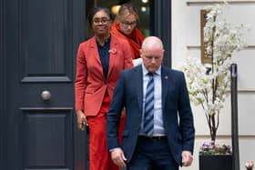 Newly elected leader of the Conservative Party, Kemi Badenoch, leaves party headquarters in Matthew Parker St, central London