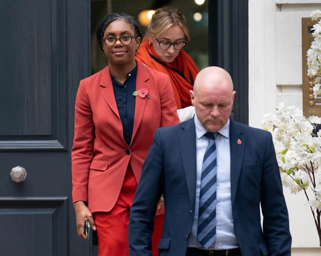 Newly elected leader of the Conservative Party, Kemi Badenoch, leaves party headquarters in Matthew Parker St, central London