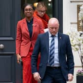 Newly elected leader of the Conservative Party, Kemi Badenoch, leaves party headquarters in Matthew Parker St, central London