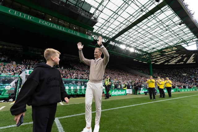Joe Hart returned to Celtic Park in September as a half-time guest during the club's 3-0 win over Rangers. Cr: SNS Group.
