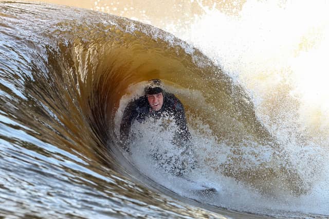 Mark Boyd of the Scottish Surfing Federation, carrying out some pre-contest research at Lost Shore