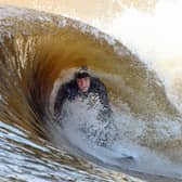 Mark Boyd of the Scottish Surfing Federation, carrying out some pre-contest research at Lost Shore 
