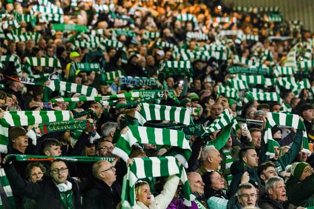 Celtic fans enjoy the huge win over Leipzig.