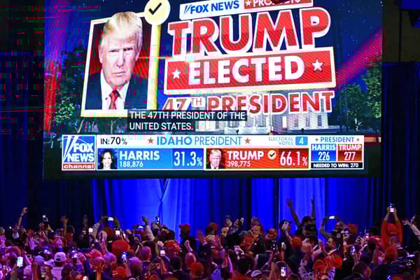 Donald Trump's supporters celebrate as Fox News announces he has won the US election at an event in the West Palm Beach convention centre in Florida (Picture: Jim Watson)