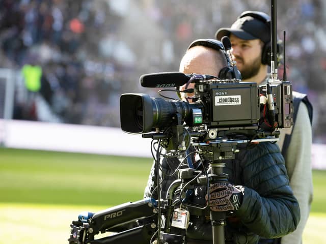 Sky Sports cameras during a Scottish Premiership match between Hearts and Rangers at Tynecastle Park. (Photo by Alan Harvey / SNS Group)