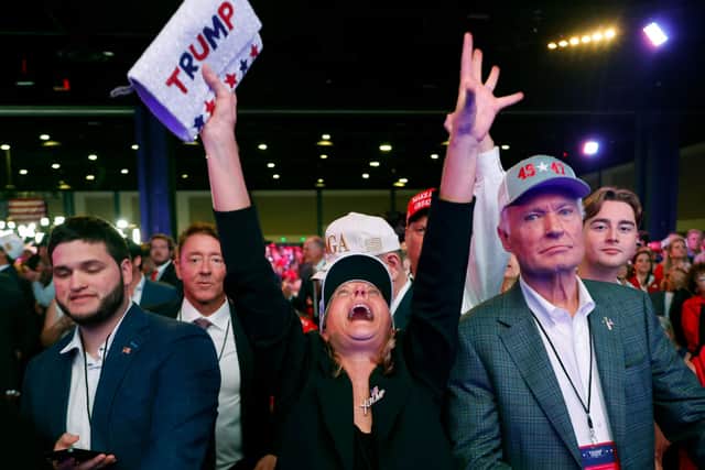 Donald Trump's supporters react while watching results come in during an election night watch party in West Palm Beach, Florida. Picture: Chip Somodevilla/Getty Images