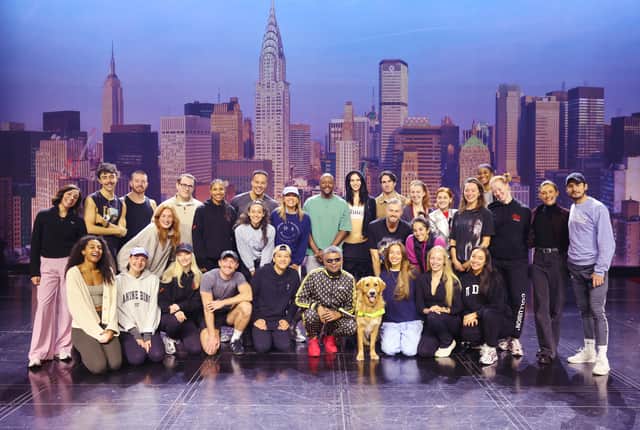 Bill and handler Mohammed Ibrahim posed together for group photo with Vanessa Williams at The Devil Wears Prada cast ahead of rehearsals.